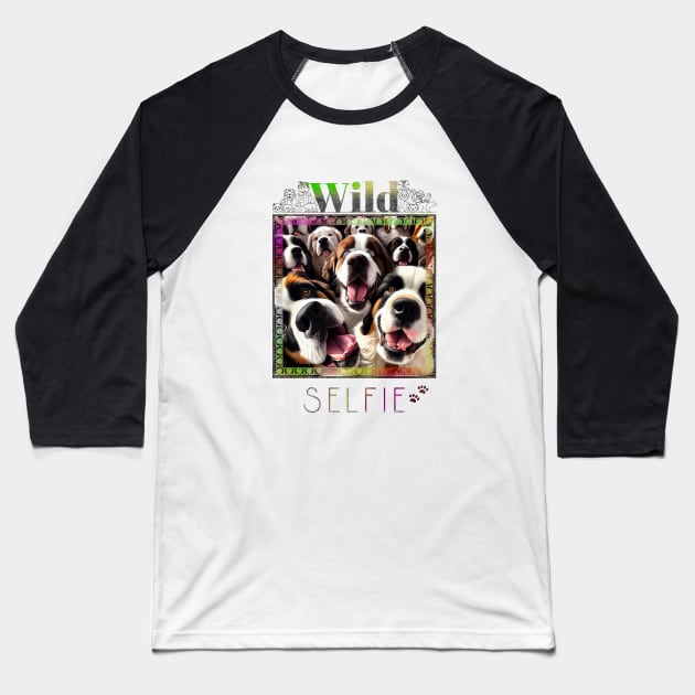 Dog Saint Bernard Wild Nature Funny Happy Humor Photo Selfie Baseball T-Shirt by Cubebox